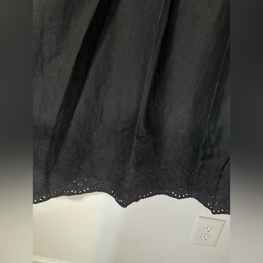 Chico’s Linen Embroidered Scallop Hem Skirt SZ 1 US 8 Elastic Waist Black - Picture 10 of 15